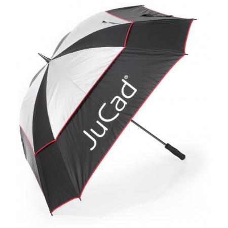 JuCad Teleskop Windproof Golfschirm, schwarz/silber/rot
