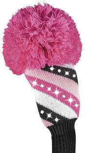 Bommel Sparkle Strick Headcover, pink, Fairwayholz Streifen