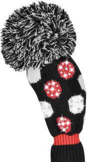 Bommel Sparkle Strick Headcover, schwarz/weiß/rot, Fairwayholz Punkte