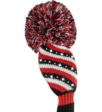 Bommel Sparkle Strick Headcover, schwarz/weiß/rot, Hybriden Streifen