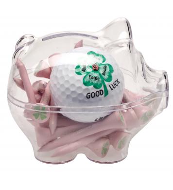 Acrylsparschwein Good Luck, pink, 1 Ball, 30 Tees, Ballmarker